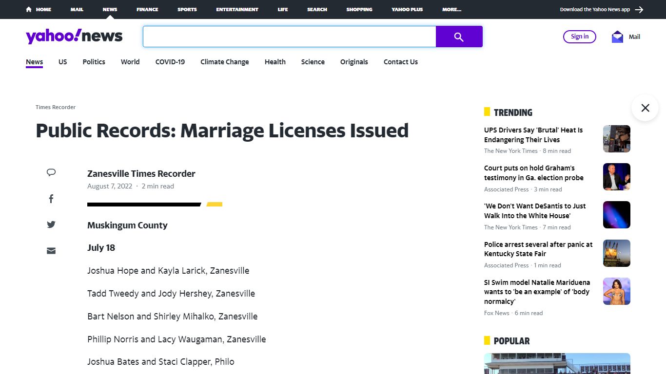 Public Records: Marriage Licenses Issued - news.yahoo.com